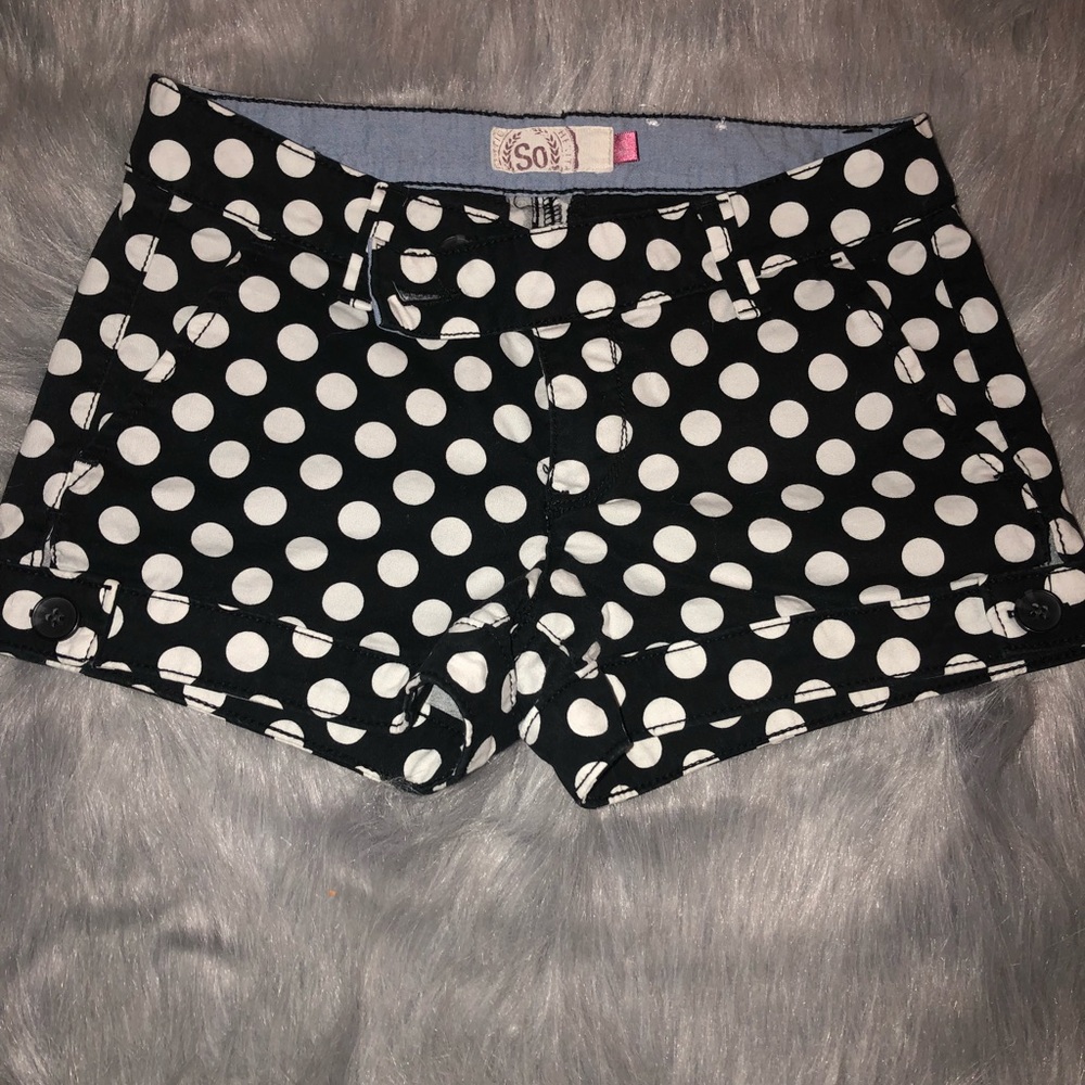 black & white polkadot shorts